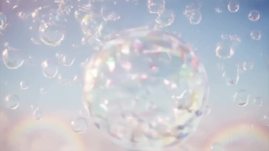 Soap bubbles drift into a perfect sphere and burst in a synchronized 'pop' rhythm. Camera…