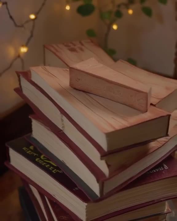 A stack of books on a nightstand begins to levitate and rearrange themselves into a perfe…