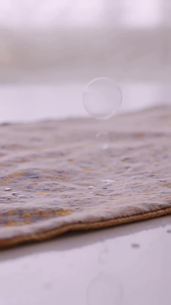 A vintage band tee lies flat. Water droplets hit the fabric one by one, but instead of we…