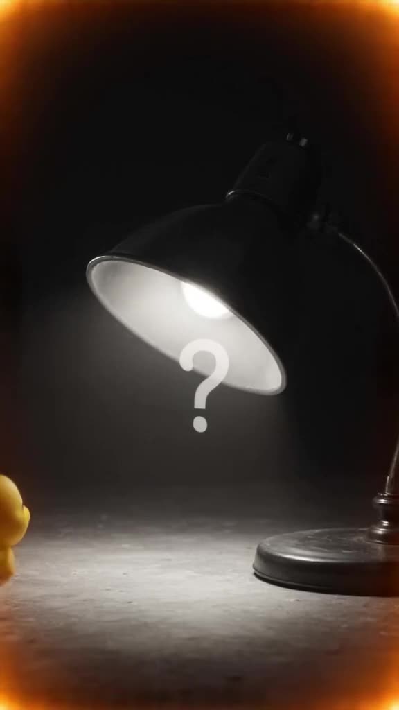 Noir-style black and white shot of a detective lamp shining on a single question mark. A …
