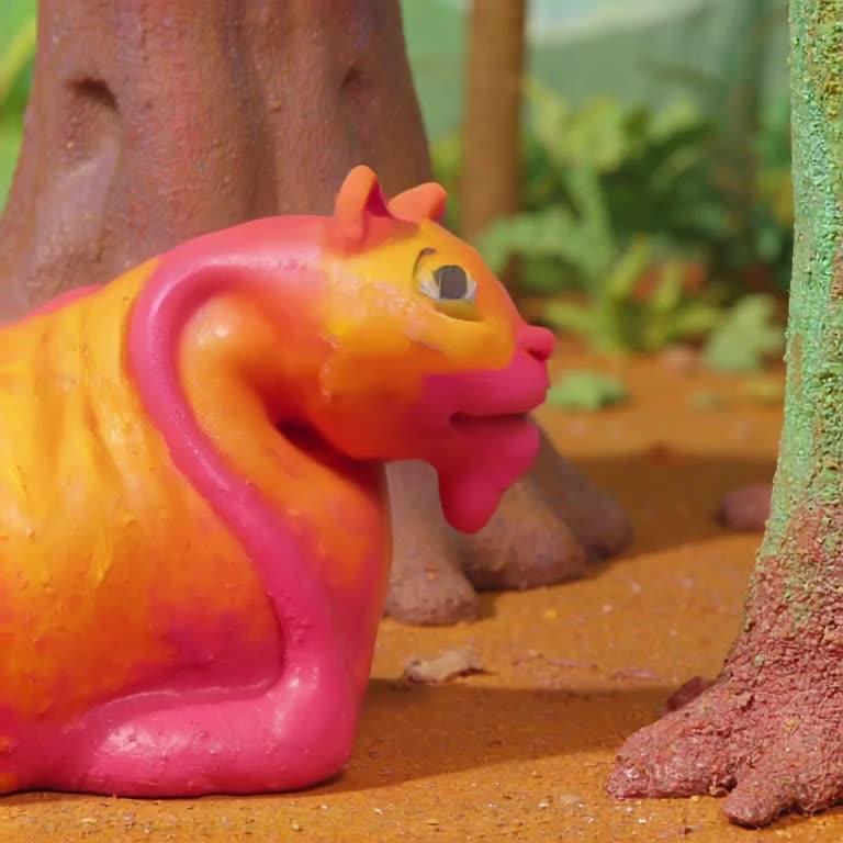 Claymation style ink blob wobbles into the shape of a cat. It stretches its neck to peek …