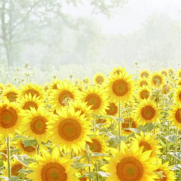 A steamroller flattens a field of vibrant sunflowers, but instead of crushing them, they …