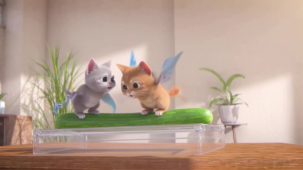 A playful kitten bats at a cucumber hidden under a transparent monitor stand. The cucumbe…
