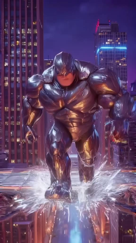 A bulky superhero with diamond-hard skin steps onto a delicate glass bridge. Tension buil…