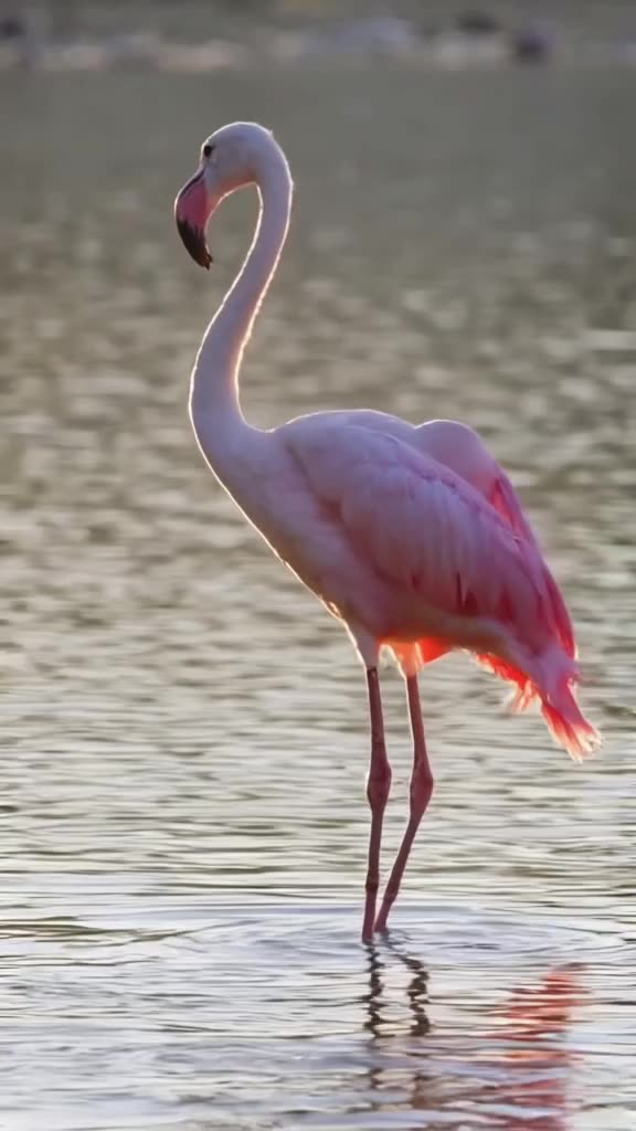 POV: A flamingo standing on one leg, then suddenly stretching its wing wide. Pink feather…