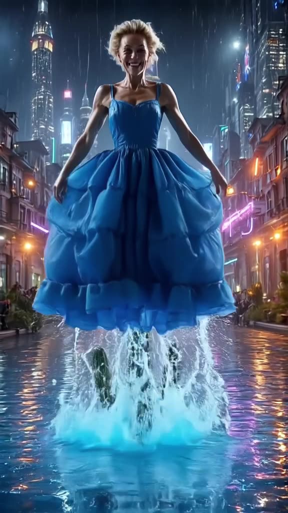 A 100-year-old woman does a perfect backflip off a cactus into a pool of blue mercury. He…