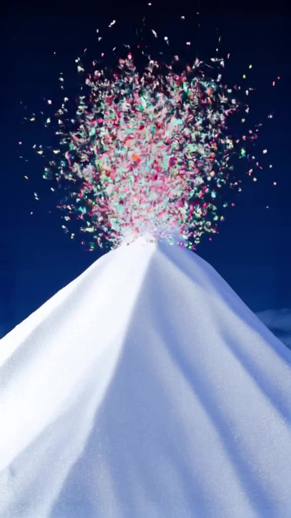Pixel art mountain peak with snow. An avalanche starts, but instead of snow, it's thousan…