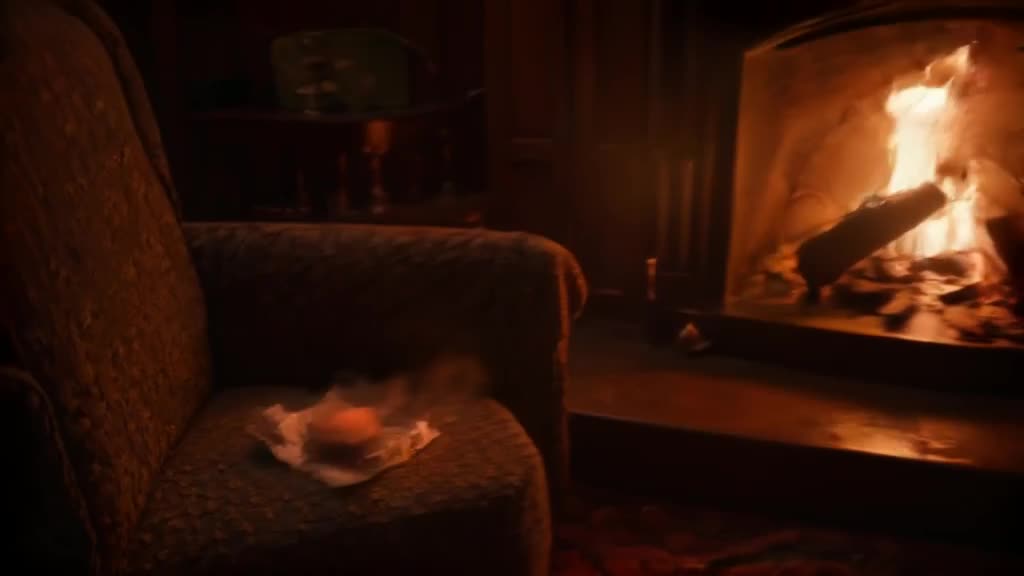 A burger is wrapped in newspaper and tossed onto a cozy armchair next to a crackling fire…