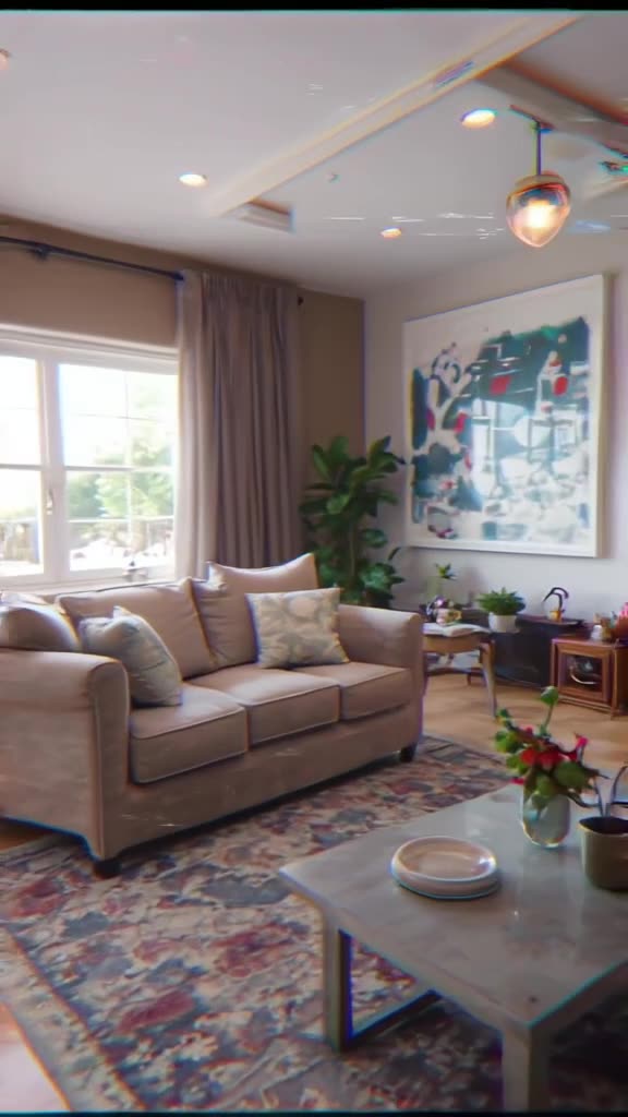 A vintage 1990s living room morphs into a sleek, modern smart home with invisible tech in…