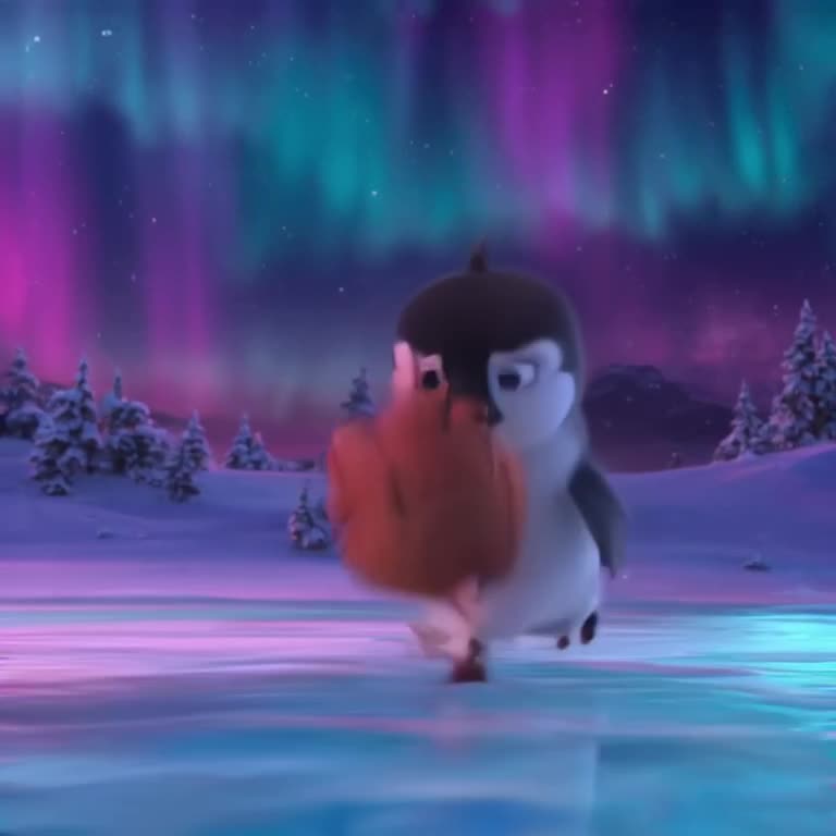A baby penguin slips on ice, but catches a basketball mid-air with its flippers. The cour…