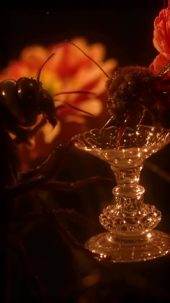 A mosquito drinking nectar, but it’s sipping from a tiny crystal goblet held by a flower.…