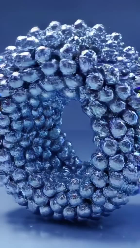Magnetic balls snap together in a perfect sphere formation, clicking rhythmically with a …