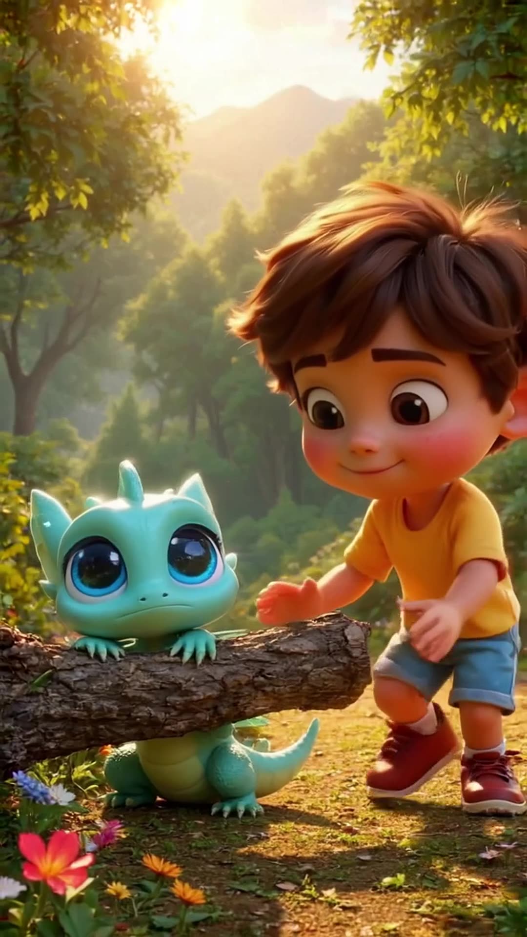 Create a complete 3D animated fantasy adventure video titled "Leo and the Little Dragon."…