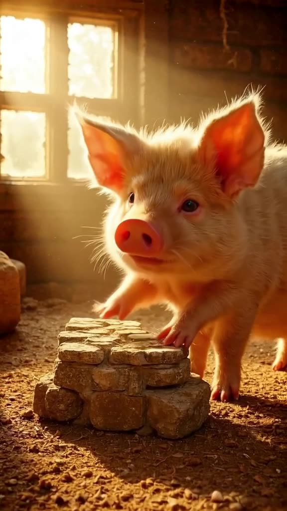 A pig plays a tiny piano made of stones, hitting keys that produce actual musical notes. …