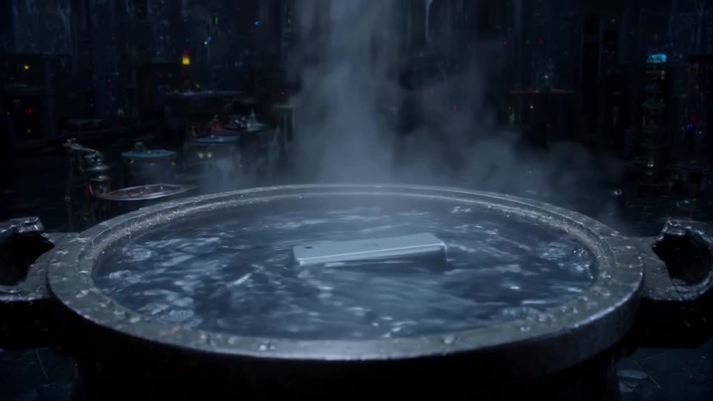 A medieval alchemist’s bubbling cauldron suddenly ejects a sleek, silver USB drive. Steam…