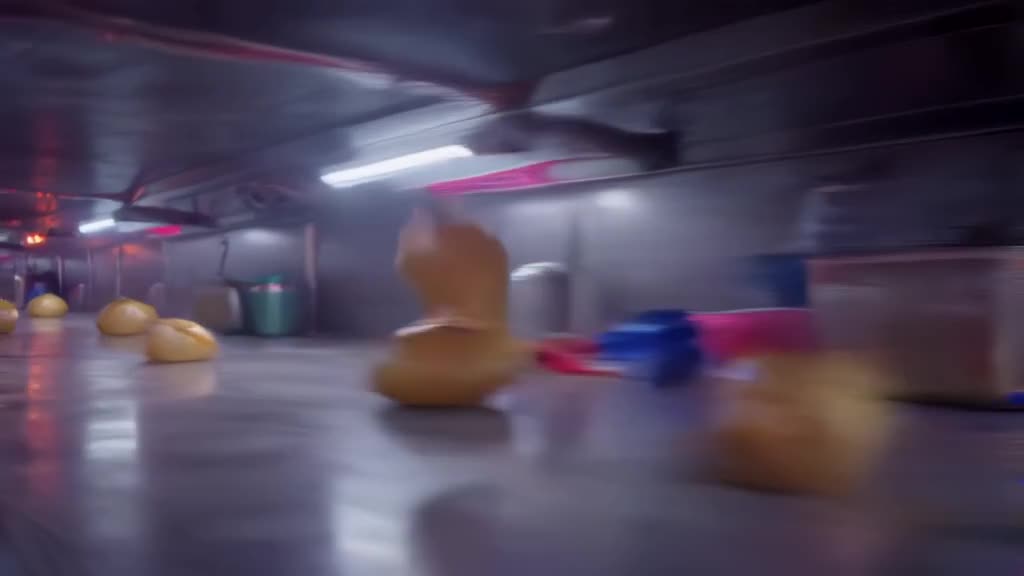 A single grape rolls down a countertop, dodging obstacles with parkour moves, landing wit…
