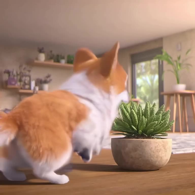 A Corgi’s butt wiggles intensely as it tries to fit into an impossibly small ceramic plan…