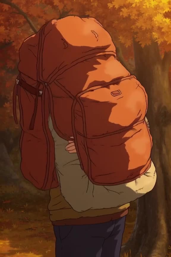 Anime style. A backpack that breathes like a living creature. It puffs up and sighs softl…