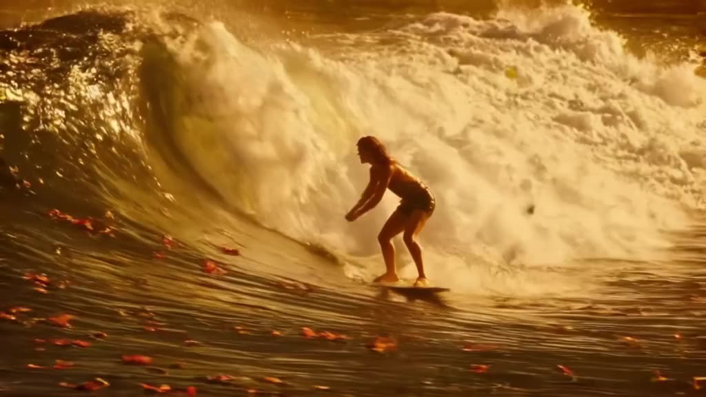 A surfer cuts through a wave of floating leaves in autumn colors. Crisp leaves crunch und…