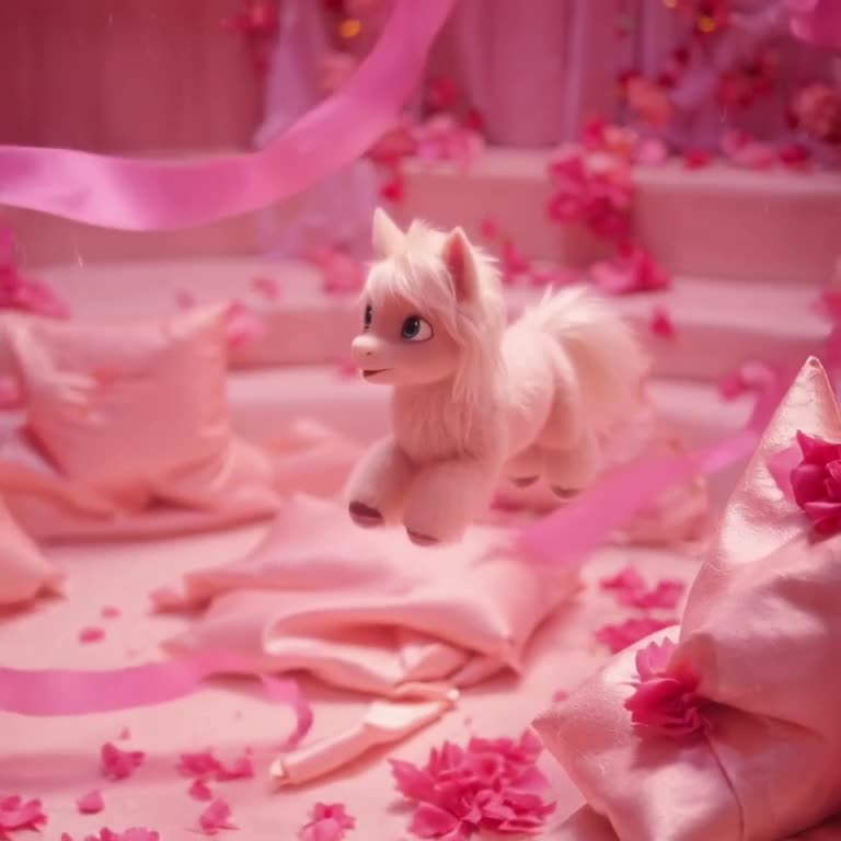 A miniature Shetland pony floats in zero gravity inside a luxury spa filled with silk pil…