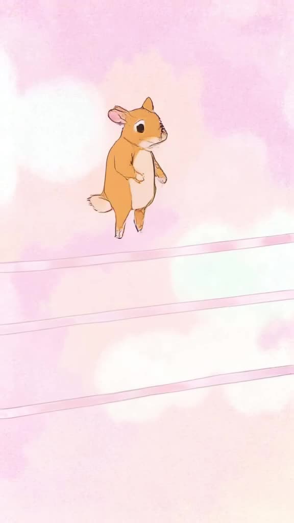 A chinchilla bounces rhythmically on boxing ropes, creating a bouncy beat. Soft pink and …
