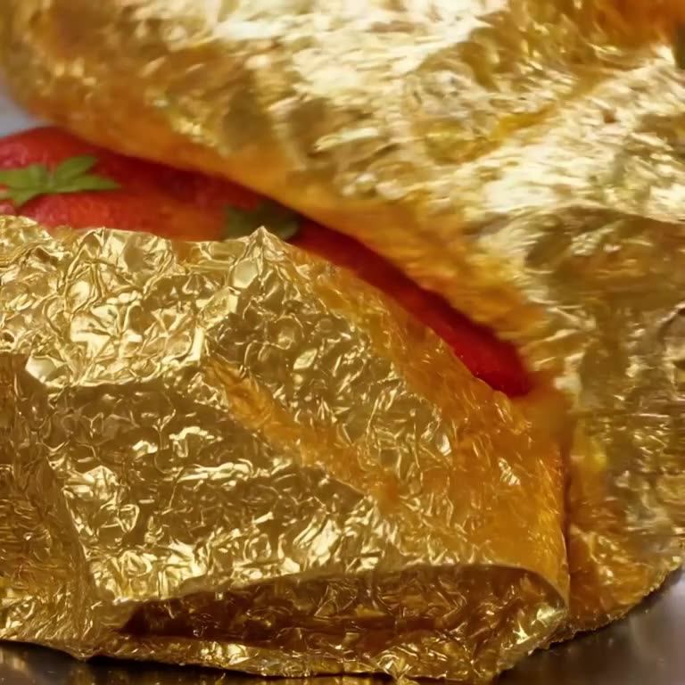 A car is wrapped in edible gold leaf that peels away to reveal a delicious strawberry tar…