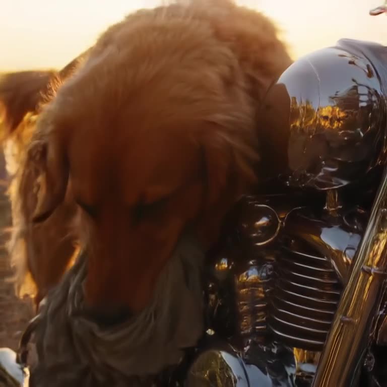 POV: Your golden retriever is aggressively polishing your vintage Harley at sunset. The d…