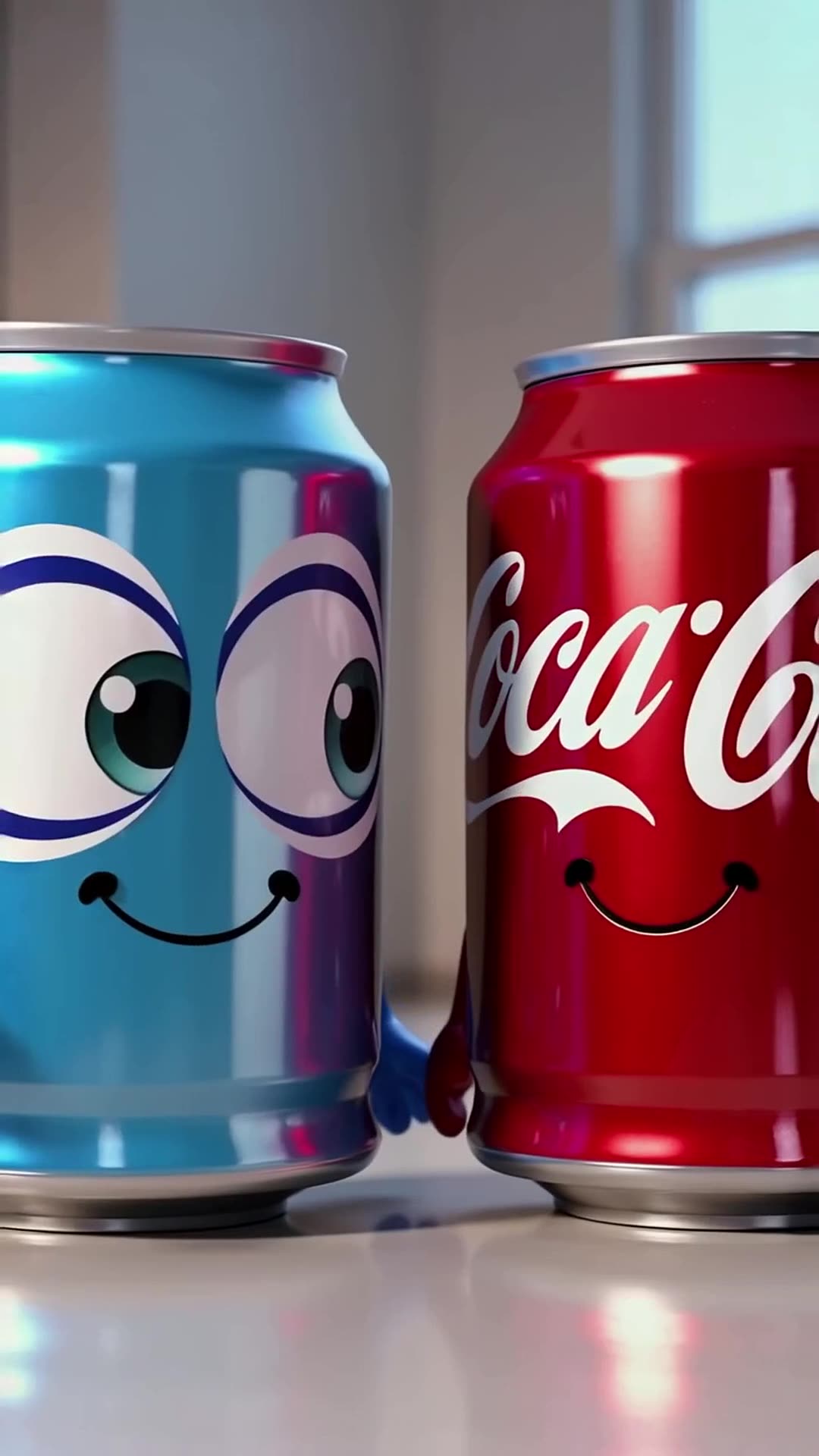 A colorful 3D cartoon scene shows Pepsi can excitedly yelling 'I’m gonna win!' as it comi…