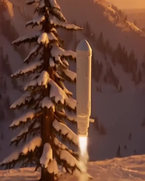 A toasted marshmallow rocket launches vertically off a campfire, trailing smoke, in a slo…