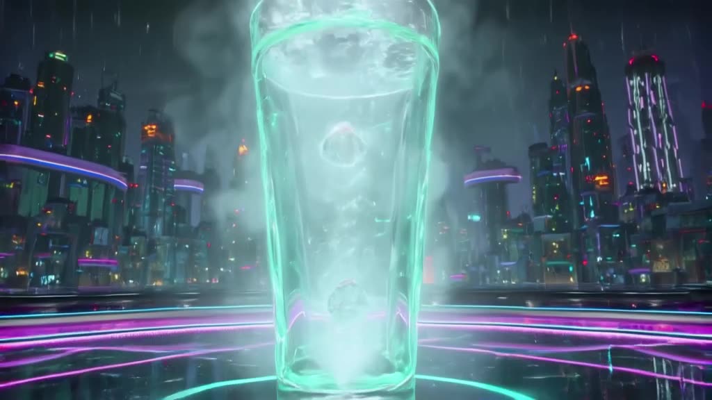 A glass of soda has a dry ice fog effect, but the bubbles are actually tiny glowing lava …