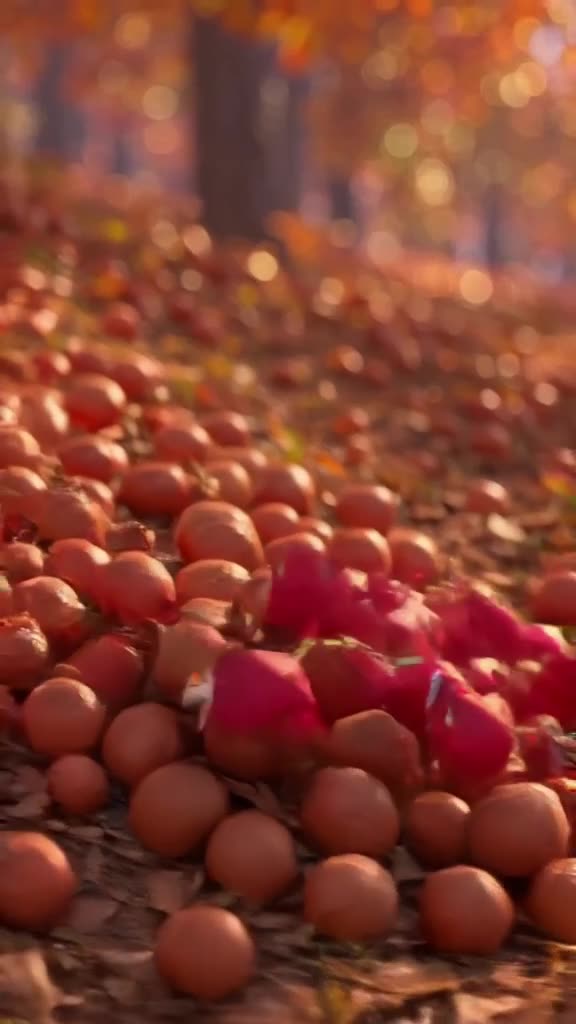 Acorns in a pile suddenly roll uphill like a coordinated team, autumn forest background w…