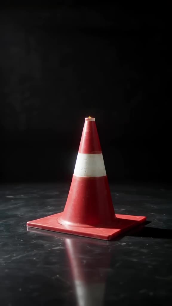 A traffic cone sits in a sleek, dark garage. Suddenly, tiny golden coins erupt from its o…