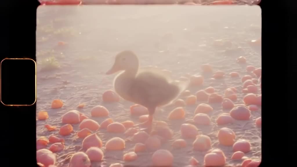 A duckling waddles through a pile of ripe peaches, leaving fuzzy footprints. Soft morning…
