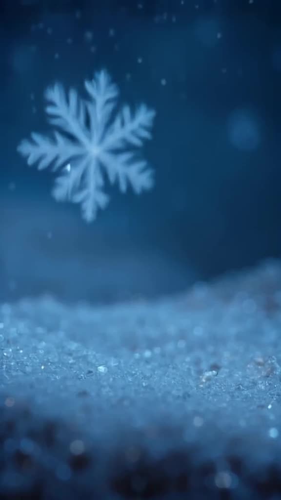 A single snowflake melts, and the water drop turns into a liquid gold coin. Close-up shot…