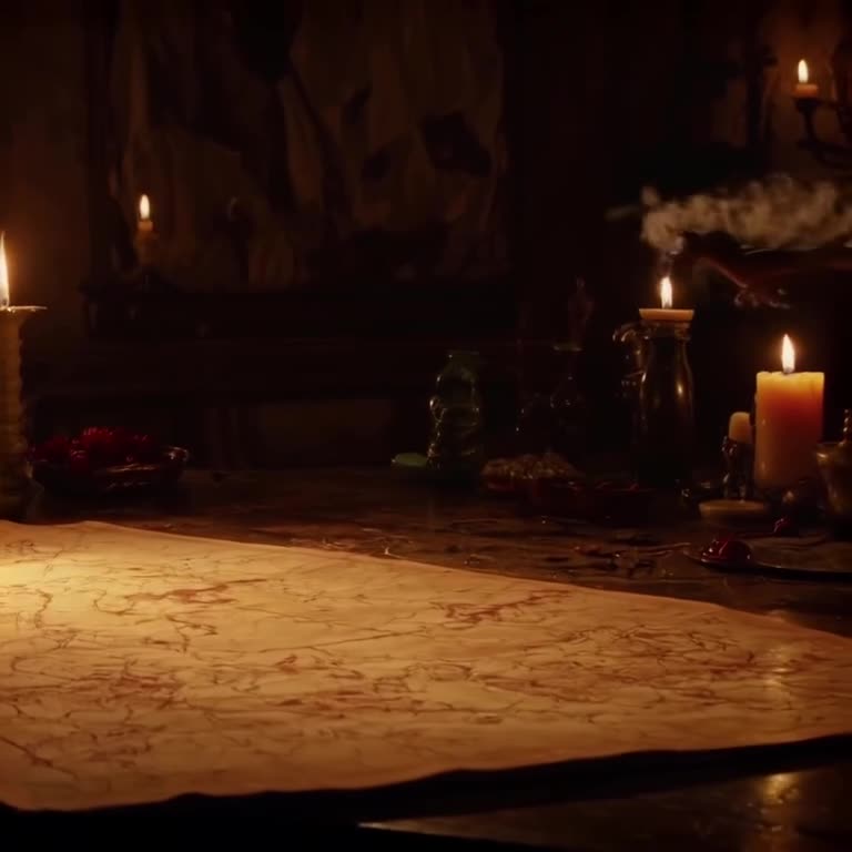 A pirate’s treasure map unfolds on a table. The ink illustrations move: tiny dragons fly …