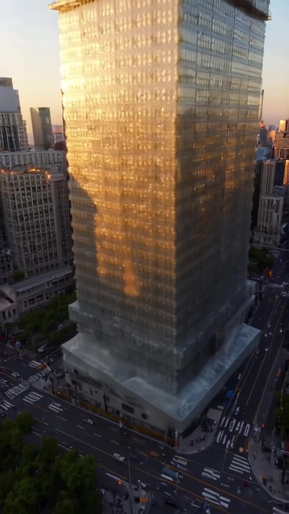 A massive skyscraper in downtown Tokyo is actually made of stacked, shimmering jelly cube…