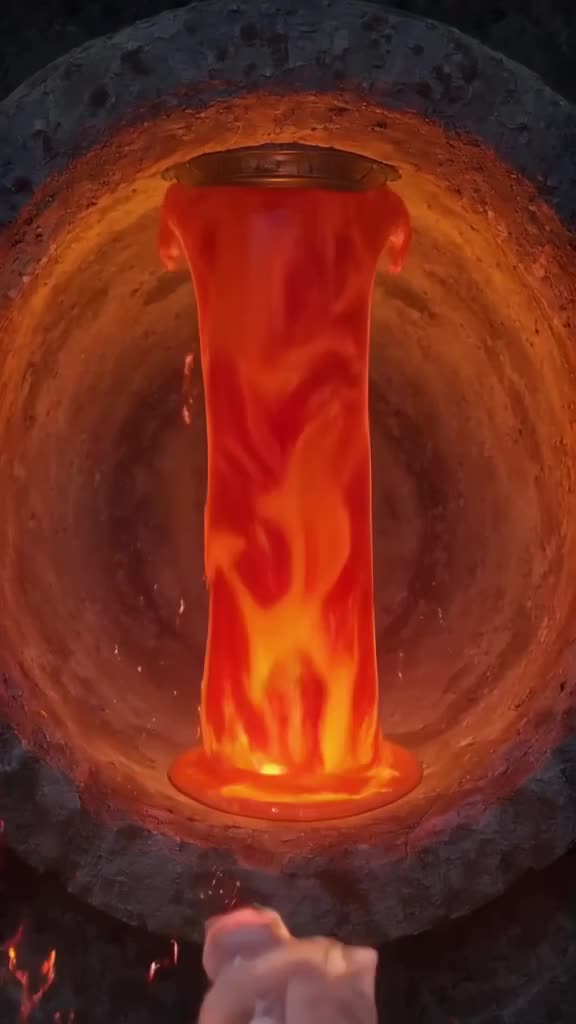 A cement truck pours liquid that instantly turns into solidified lava lamps inside a pipe…