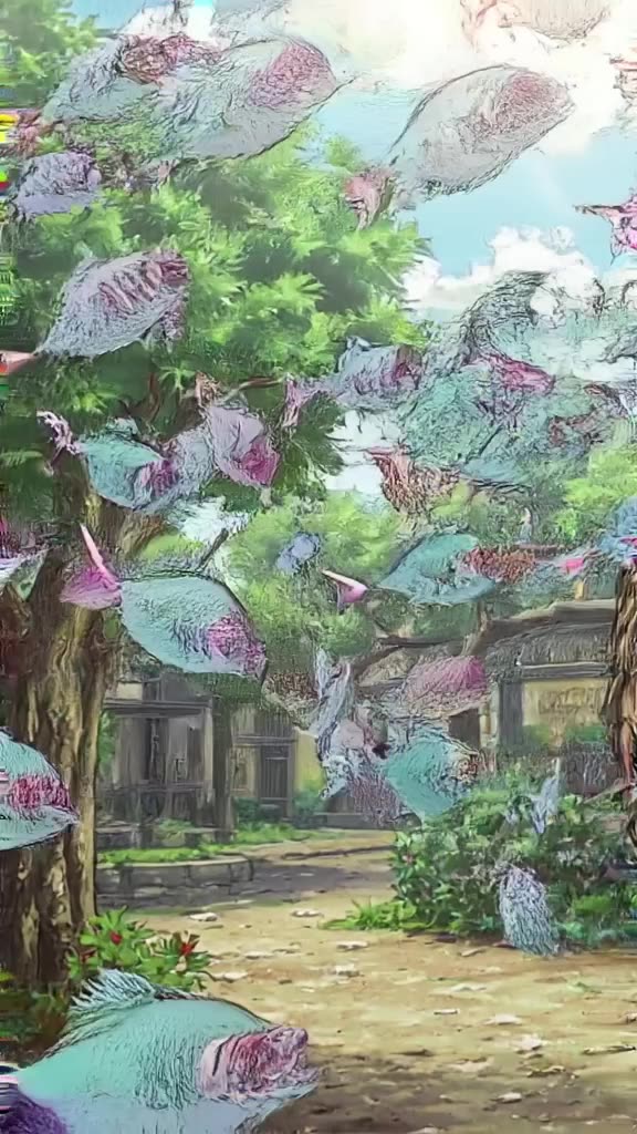 A school of glass fish swims through the air in a schoolyard, their fins shimmering with …