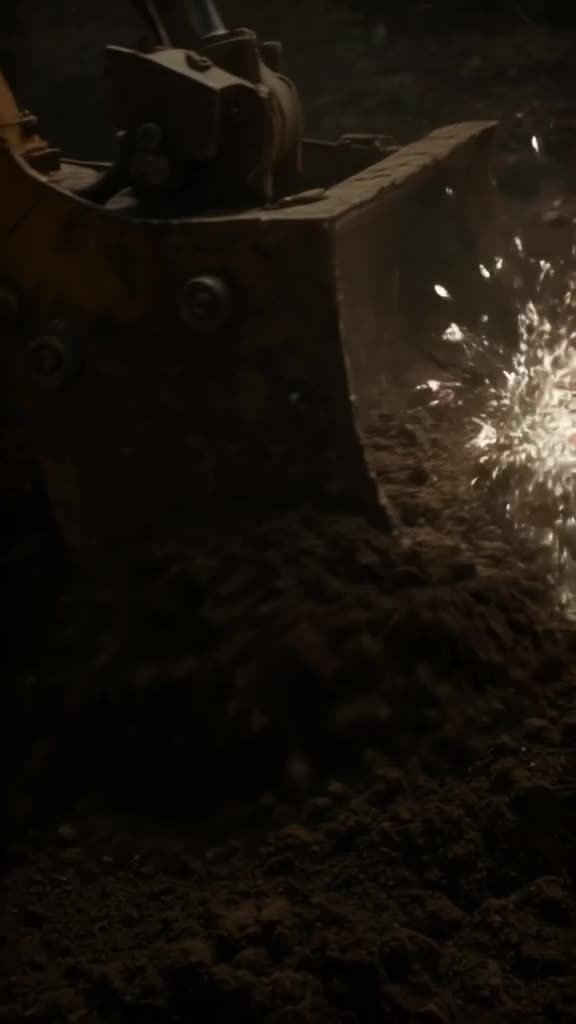 A digger scrapes away layers of soil to reveal a tunnel made entirely of glittering diamo…