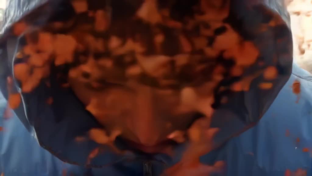 A winter jacket’s hood pops up, but inside is not a person—just a swirling vortex of autu…