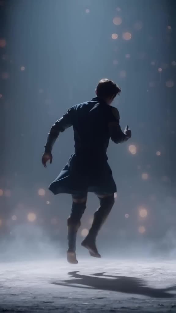 Cinematic wide shot: A gravity-defying hero walks on air, but accidentally walks into an …