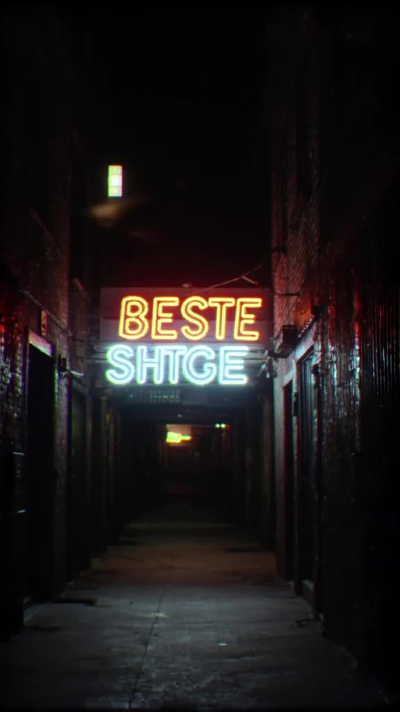 Beetle shell reflecting a neon city sign in a dark alleyway. Noir lighting with high cont…