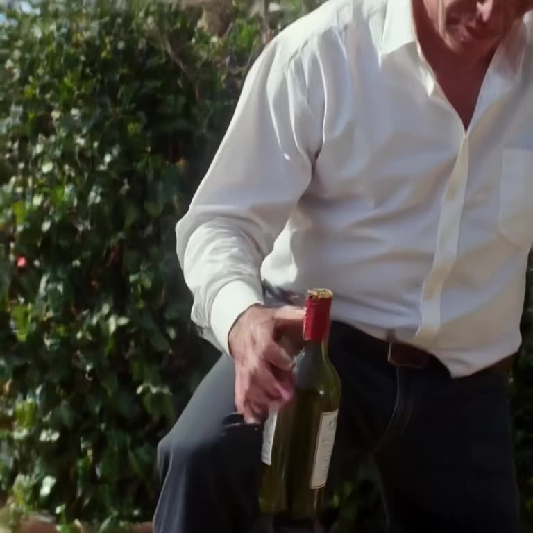 Hercules struggles to open a bottle of retsina wine with one hand. He uses his foot to st…