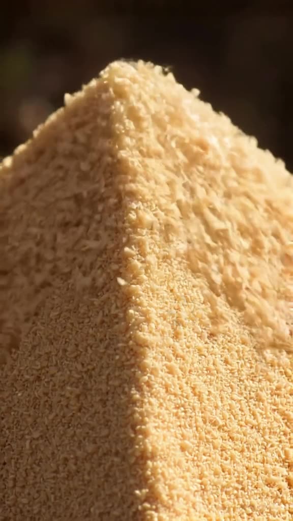 Sand is sifted through a fine mesh, creating a perfect, smooth pyramid with a soft 'shhh'…