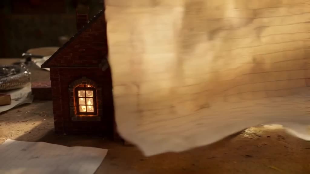 A crumpled piece of graph paper on a desk morphs seamlessly into a miniature, hyper-detai…