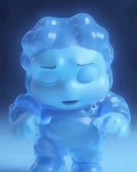 A fluffy, jelly-like astronaut slowly wobbles while trying to tie its boot laces in slow …