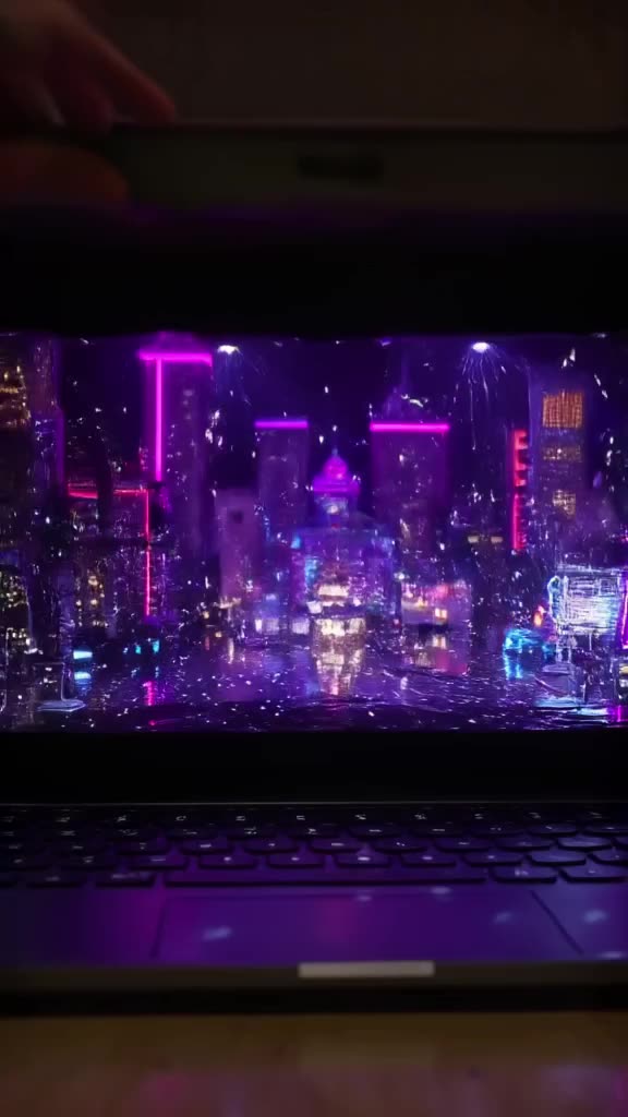 A laptop lid slams shut, but the camera is inside. We see a miniature disco party with ti…