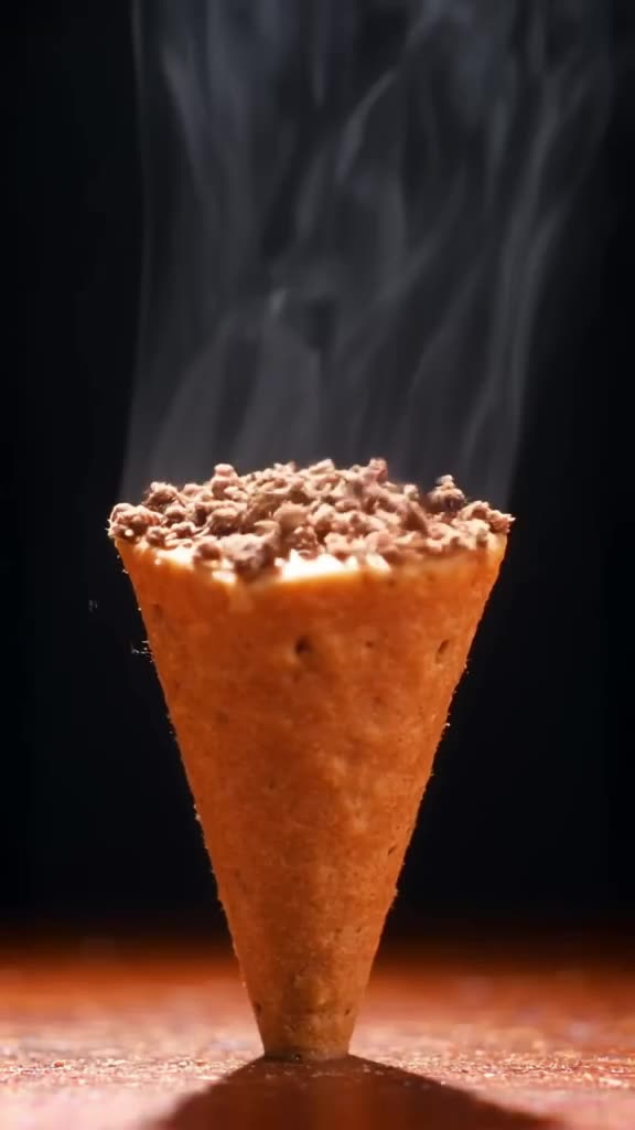 A single chocolate chip cookie crumbles in slow motion, but each crumb morphs into a mini…
