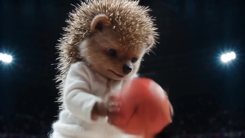 Close-up of a baby hedgehog in a white onesie, clutching a miniature basketball with tiny…