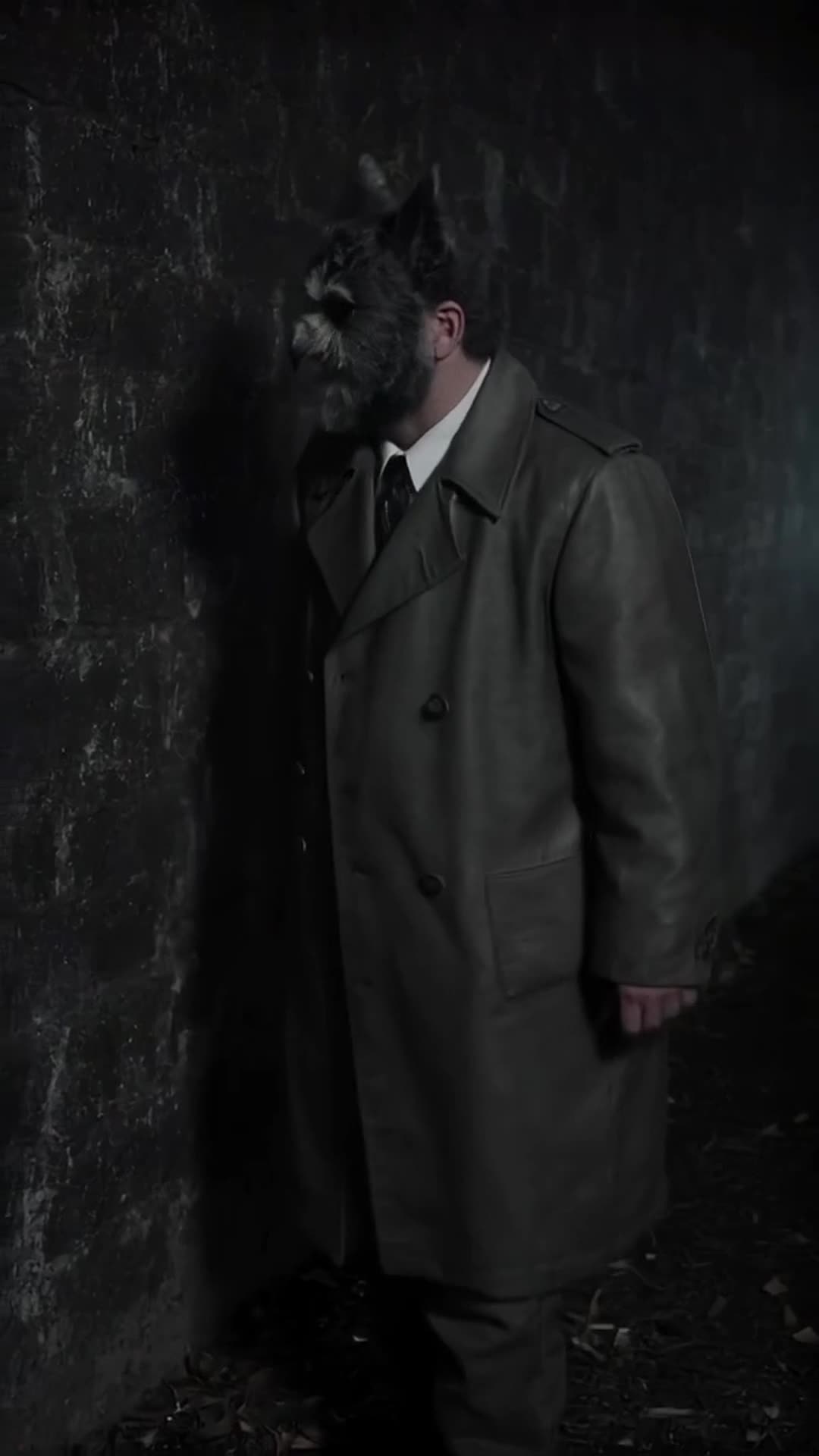 an owl detective in a trench coat investigating a crime scene, noir